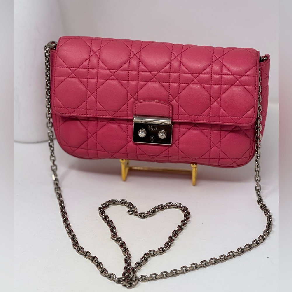 💯Authentic CHRISTIAN DIOR Pink Miss Dior Cannage Lambskin Flap Crossbody Bag
